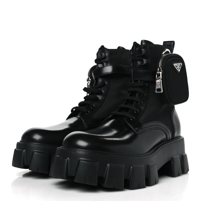 Prada Spazzolato Rois Nylon Metal Triangle Logo Monolith Pouch Pocket 55mm Boots 39 Black 3 of 7