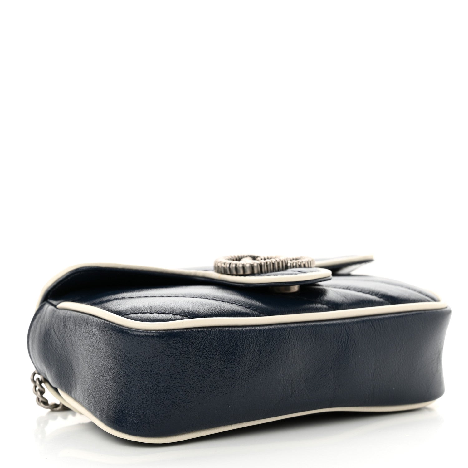 Gucci Vintage Effect Calfskin Matelasse Diagonal Super Mini Torchon GG Marmont Shoulder Bag Blue Agata Mystic White 4 of 12