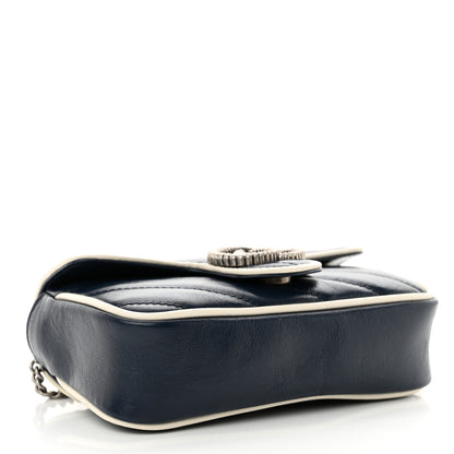 Gucci Vintage Effect Calfskin Matelasse Diagonal Super Mini Torchon GG Marmont Shoulder Bag Blue Agata Mystic White 4 of 12