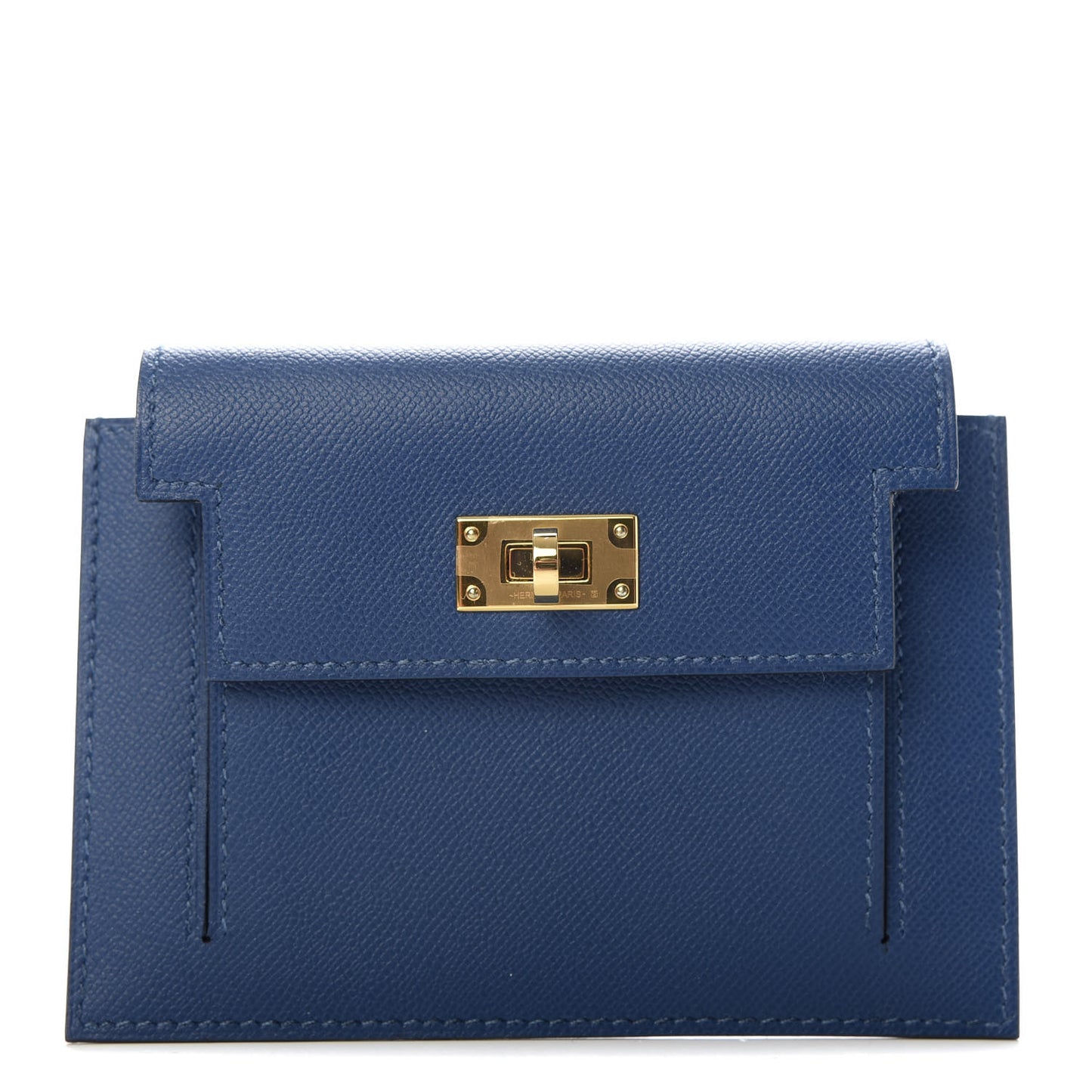 Madame Calfskin Kelly Pocket Compact Wallet Deep Bleu