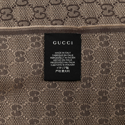 Gucci Wool Silk GG Monogram Web Verbier Fringe Scarf Light Brown Dark Green 3 of 4