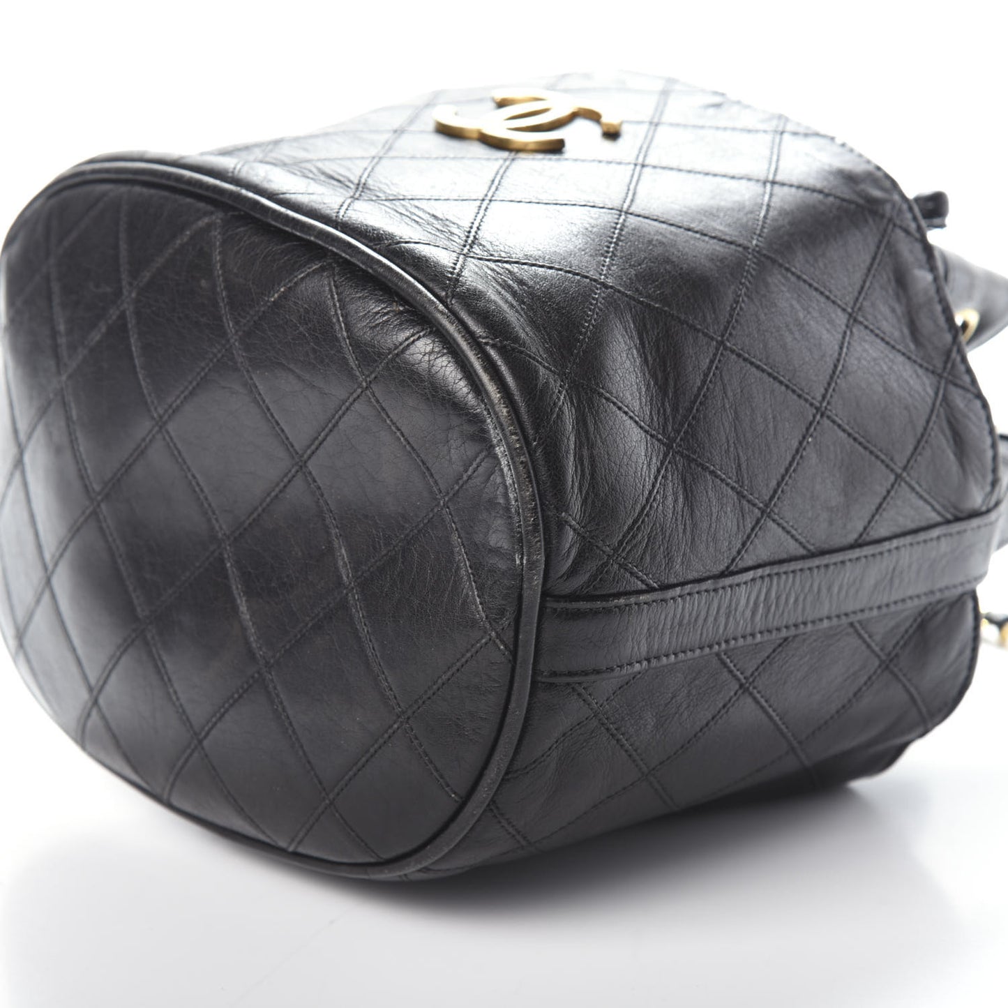 Lambskin Diamond Stitched CC Drawstring Shoulder Bag Black