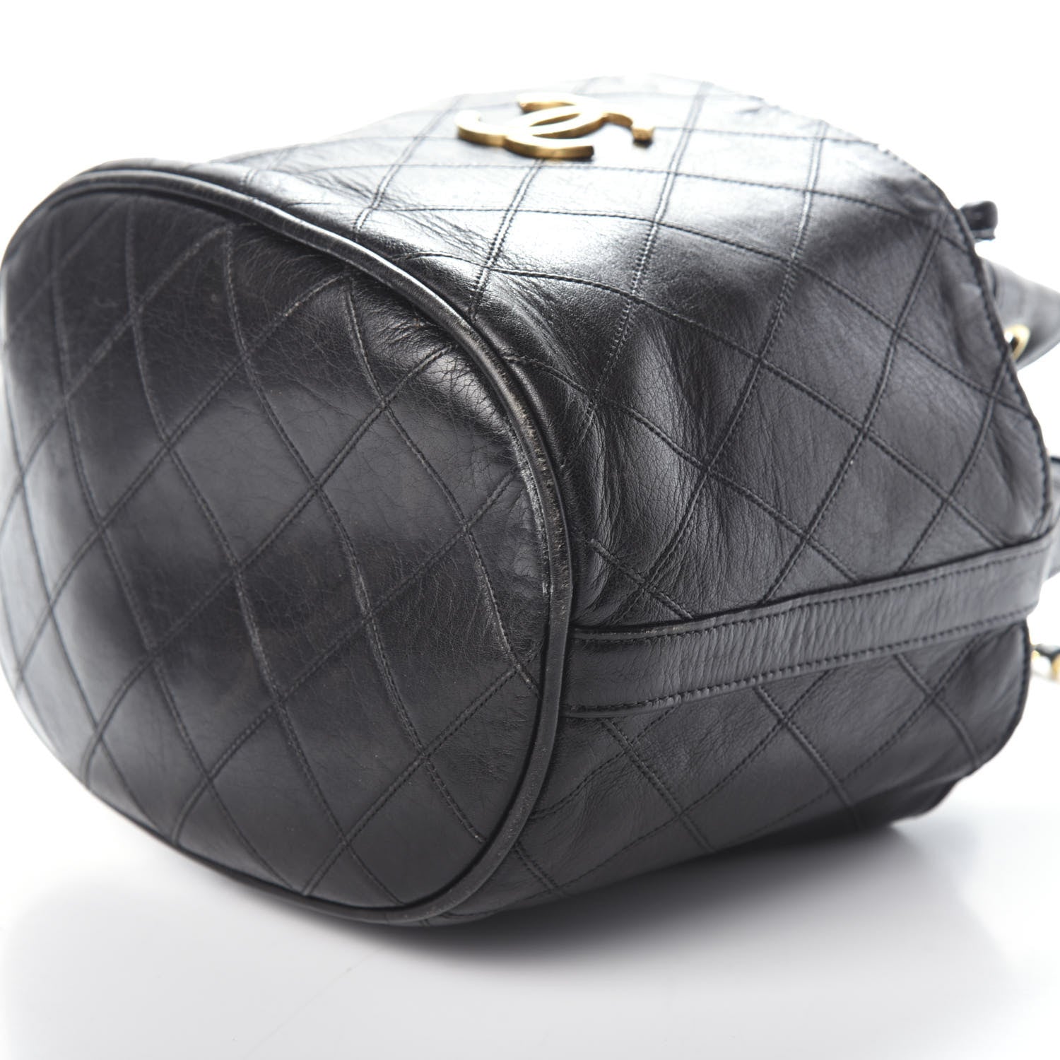 Chanel Lambskin Diamond Stitched CC Drawstring Shoulder Bag Black 10 of 10