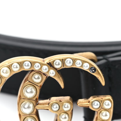 Gucci Moon Calfskin Pearl Double G 20mm Belt 100 40 Black Cream 5 of 5