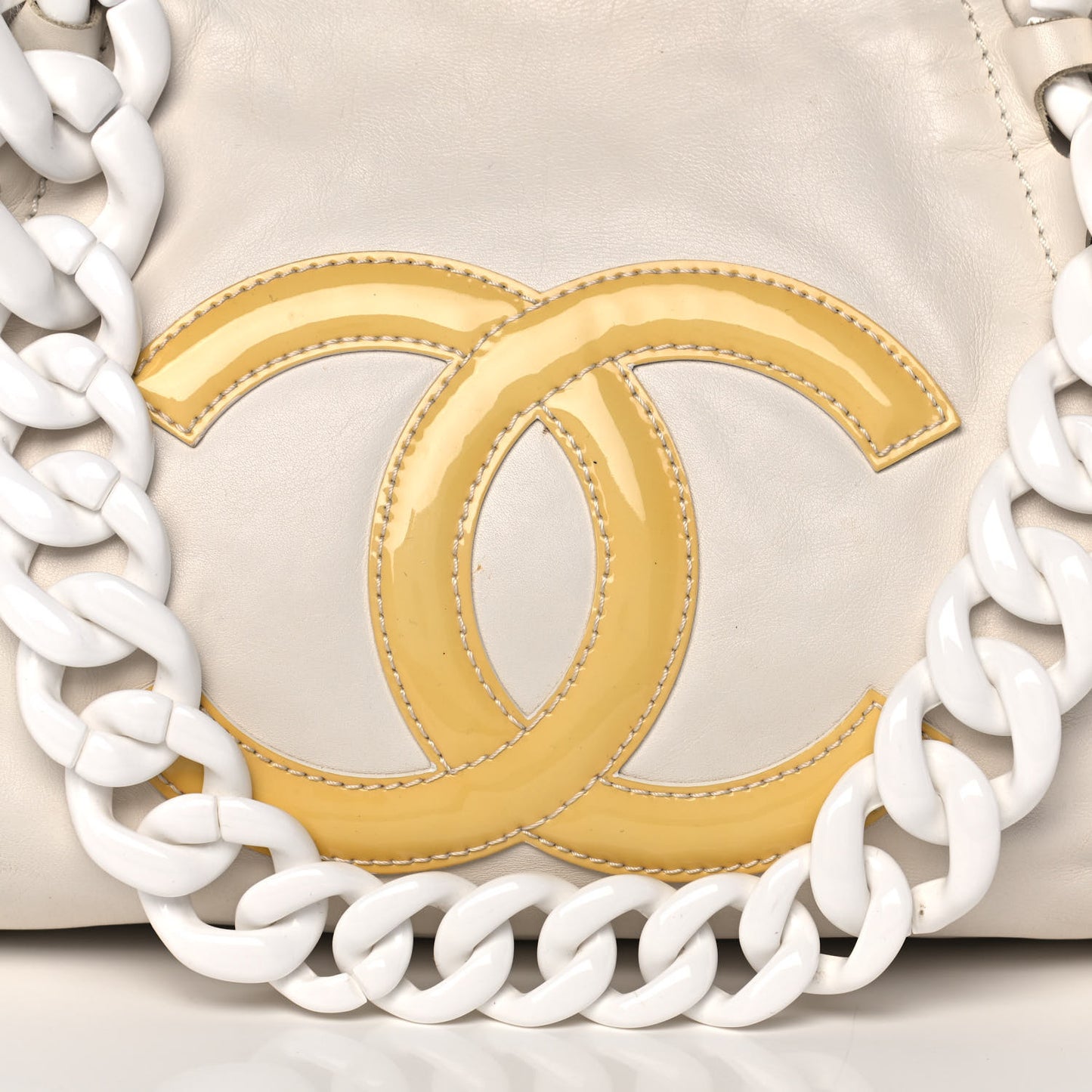 Calfskin Modern Chain Rhodoid East West Tote White
