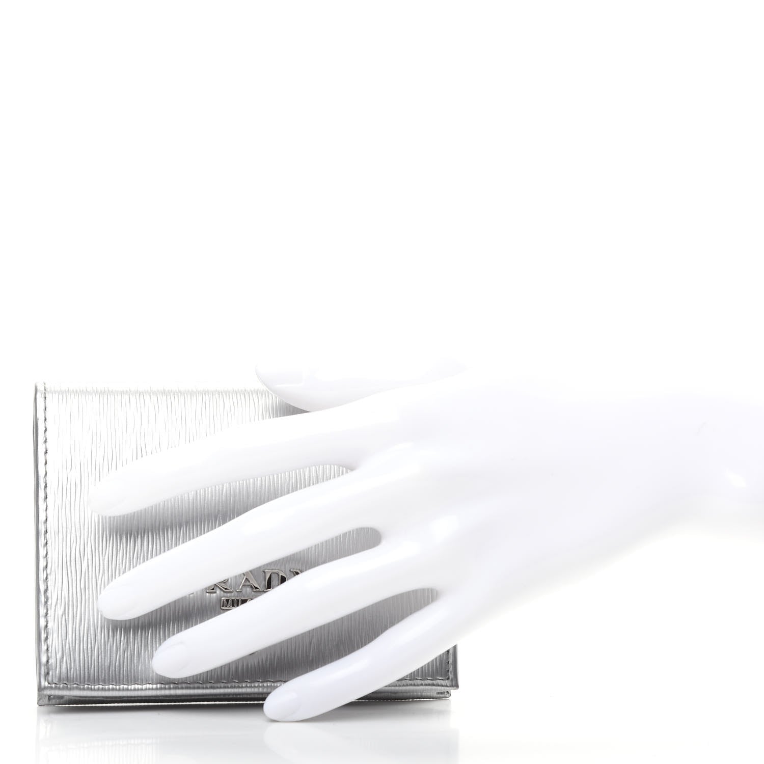 Prada Metallic Vitello Move Bi-Fold Wallet Cromo 2 of 8