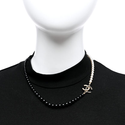 Chanel Bead Pearl Crystal CC Choker Necklace Gold Black White 2 of 4