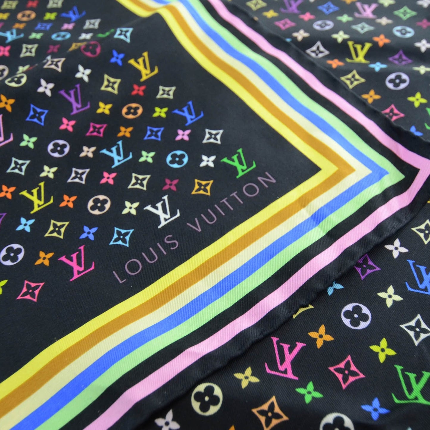 Silk Monogram Multicolor Square Scarf Black