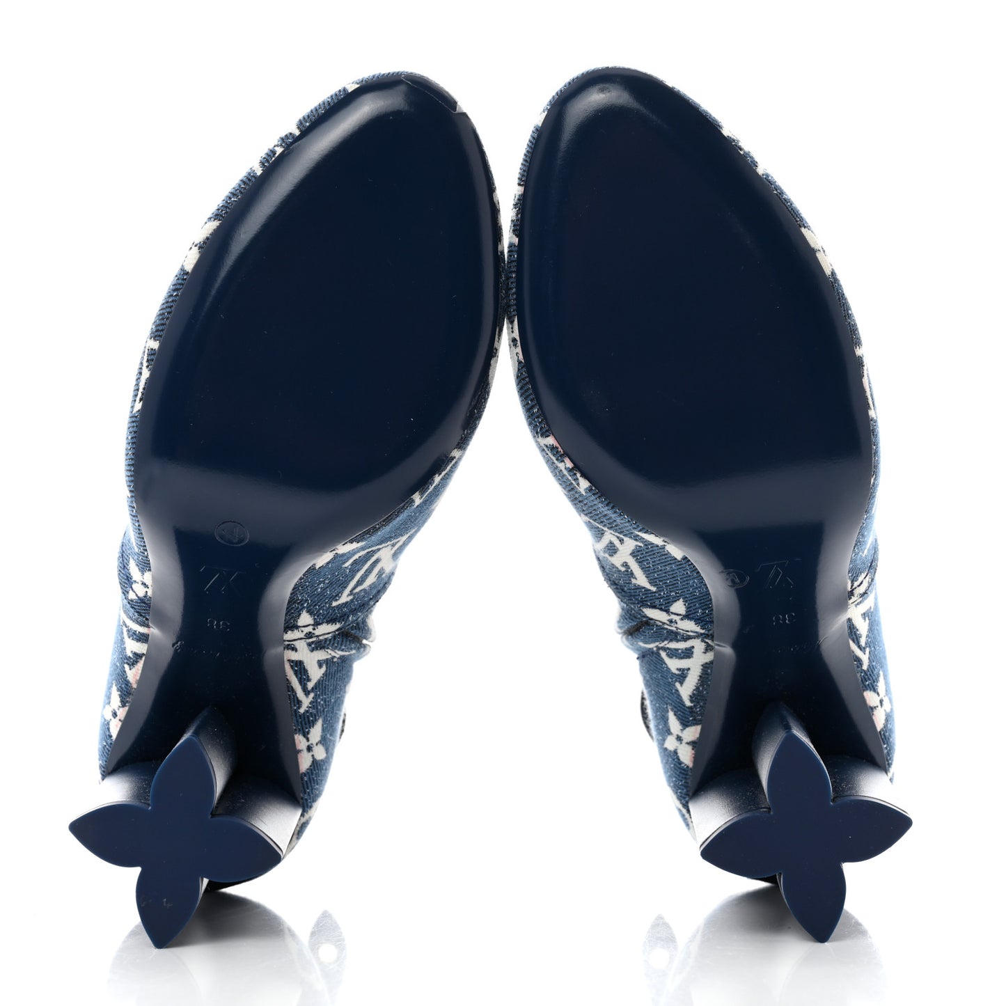 Denim Monogram Silhouette Ankle Boots 38 Navy Blue