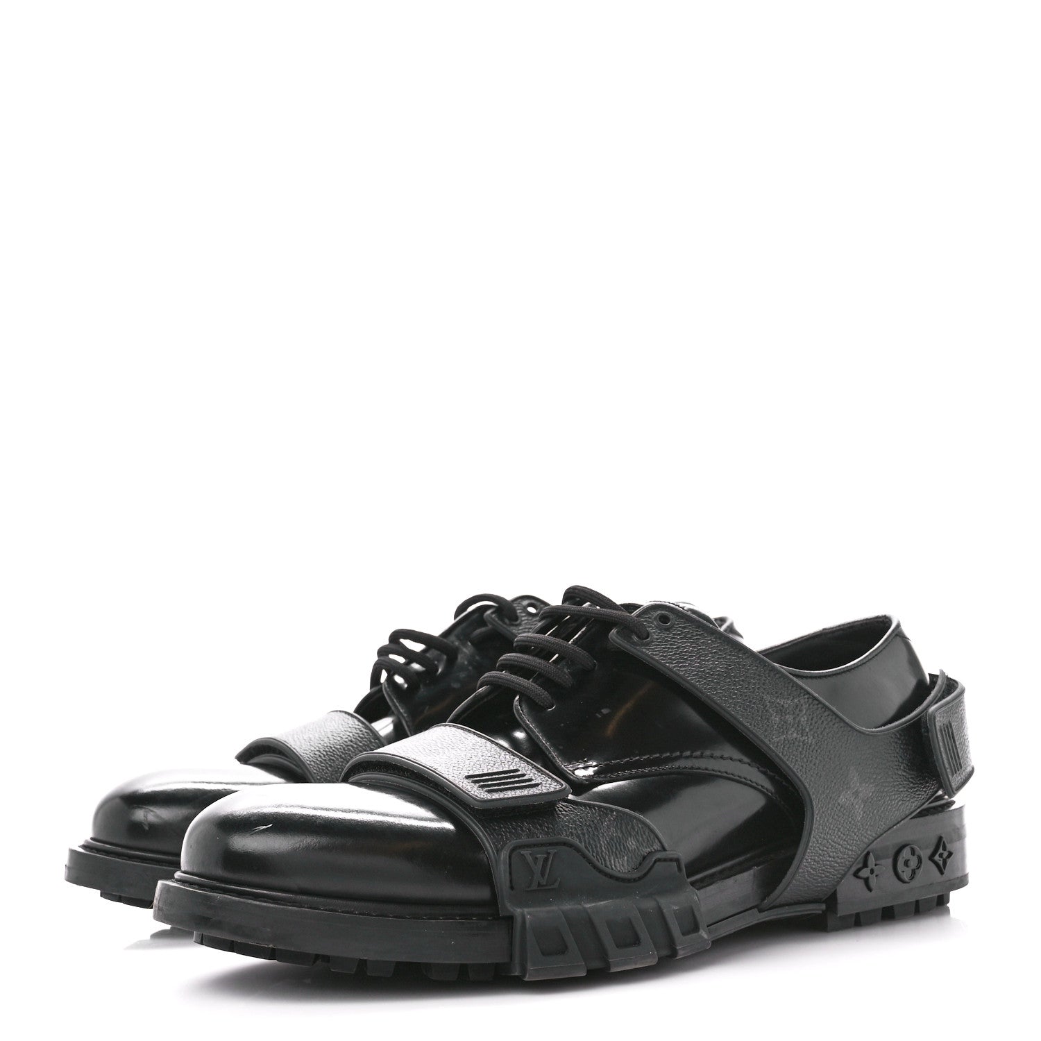 Louis Vuitton Monogram Eclipse Calfskin Mens Derby LV Derby Harness Shoes 8.5 Black 3 of 10