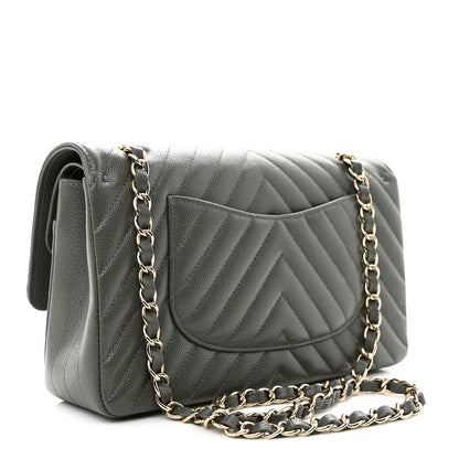 Chanel Caviar Chevron Quilted Medium Double Flap Dark Grey 3 of 11