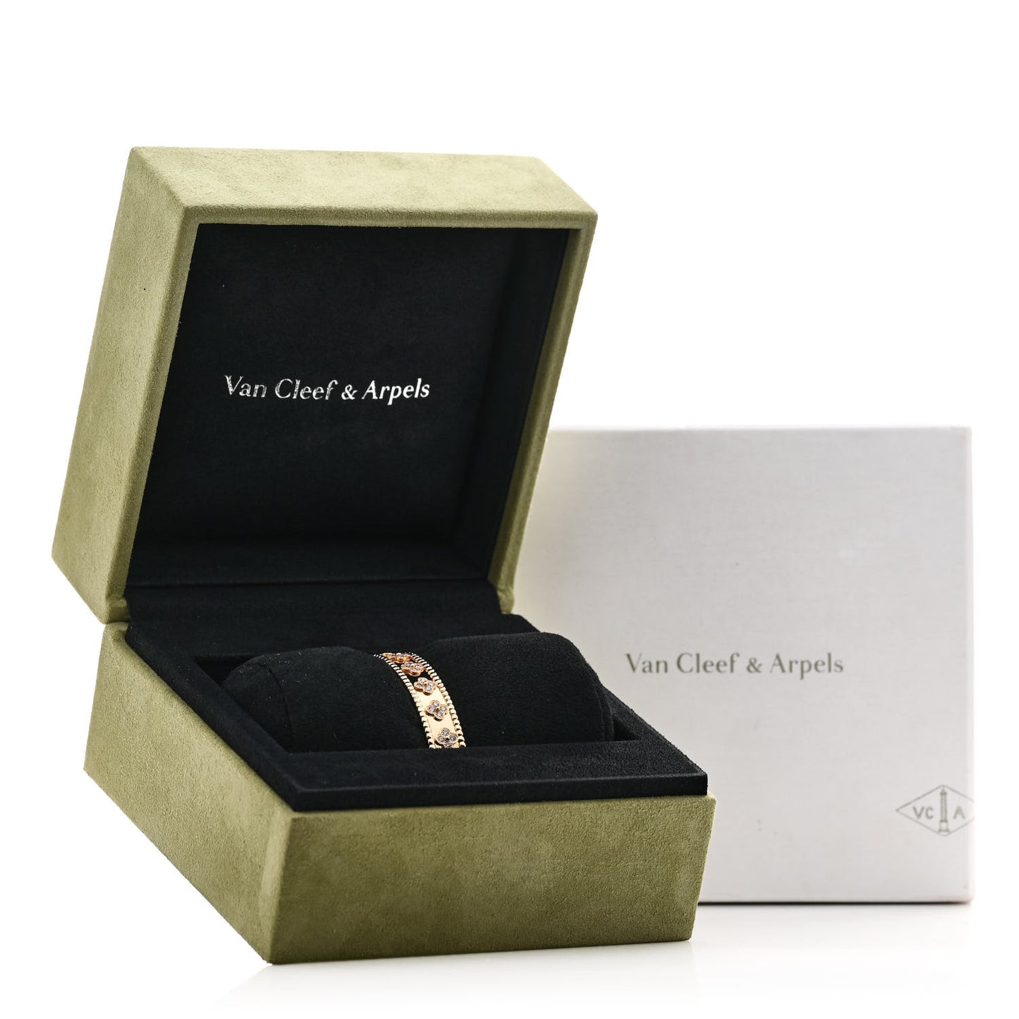 18K Yellow Gold Diamond Perlee Clovers Bangle Bracelet XS