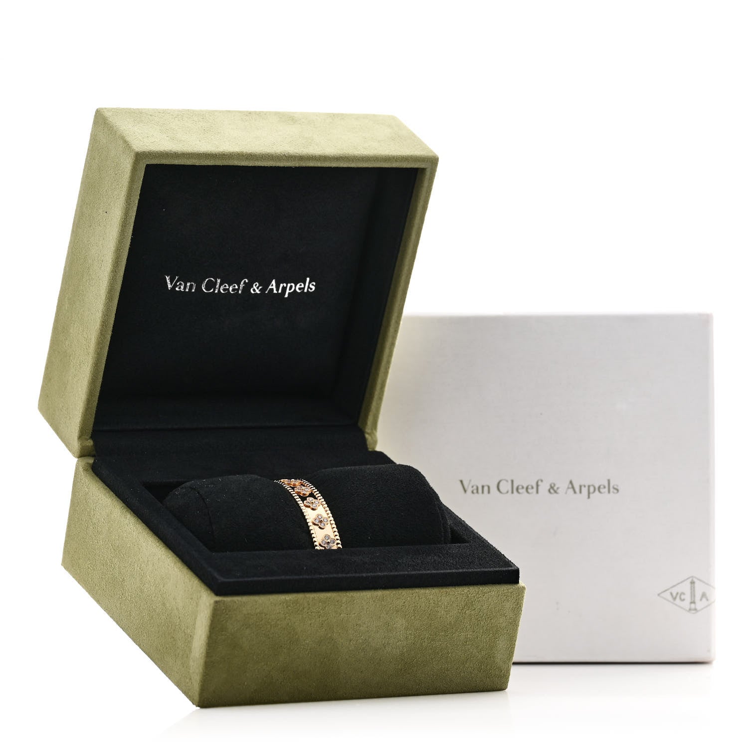 Van Cleef & Arpels 18K Yellow Gold Diamond Perlee Clovers Bangle Bracelet XS 4 of 4