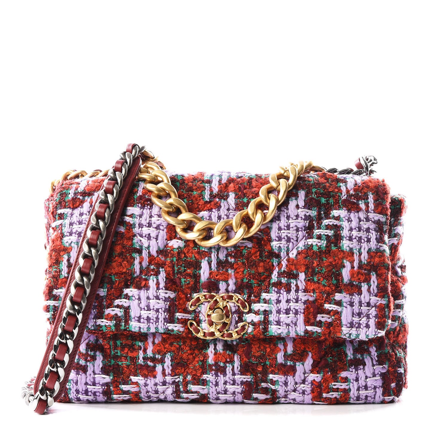 Tweed Quilted Large 19 Flap Red Purple Green