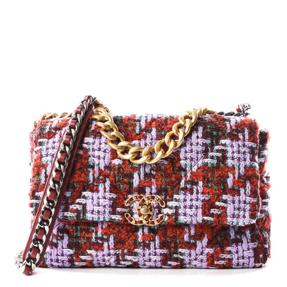 Chanel Tweed Quilted Large 19 Flap Red Purple Green 1 of 8