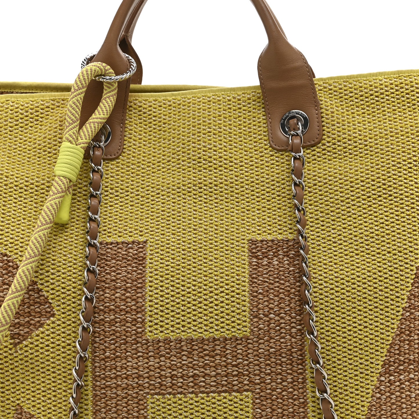 Mixed Fibers Large Shopping Bag Yellow Brown
