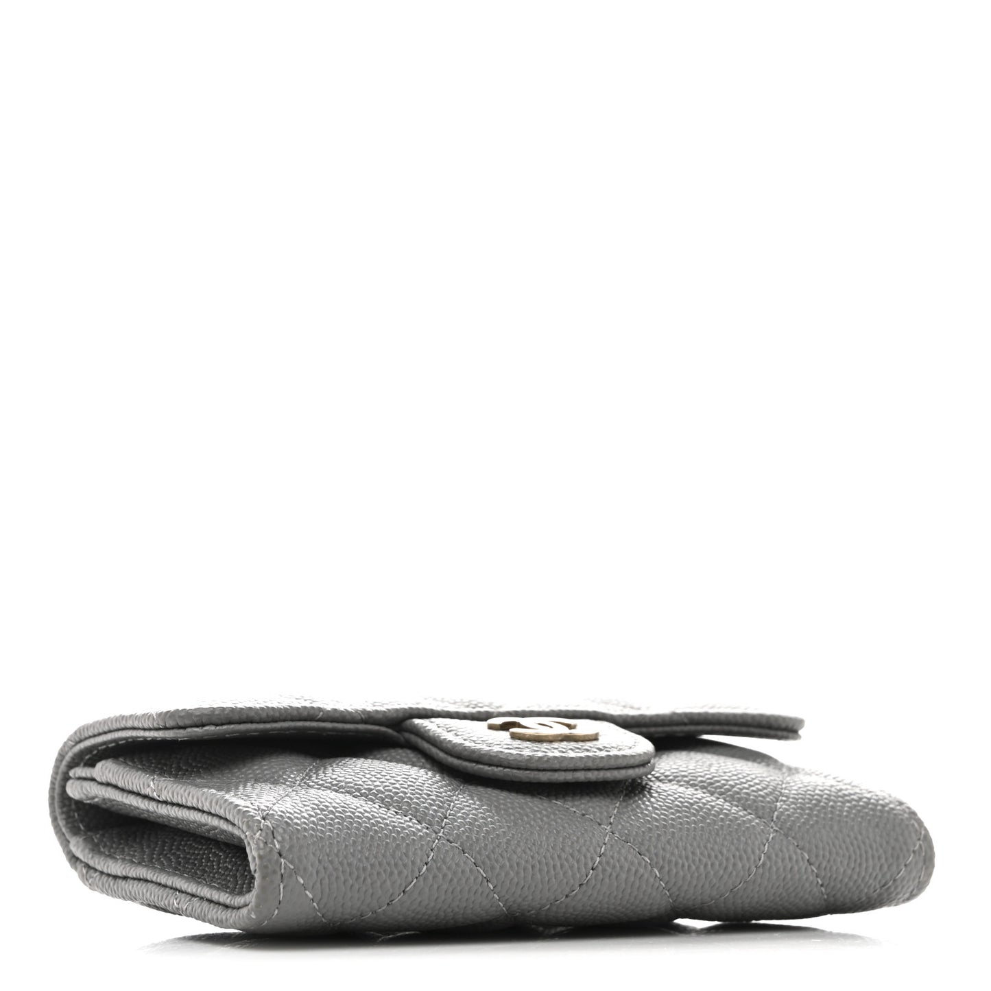 Caviar Quilted Flap Card Holder Wallet Grey