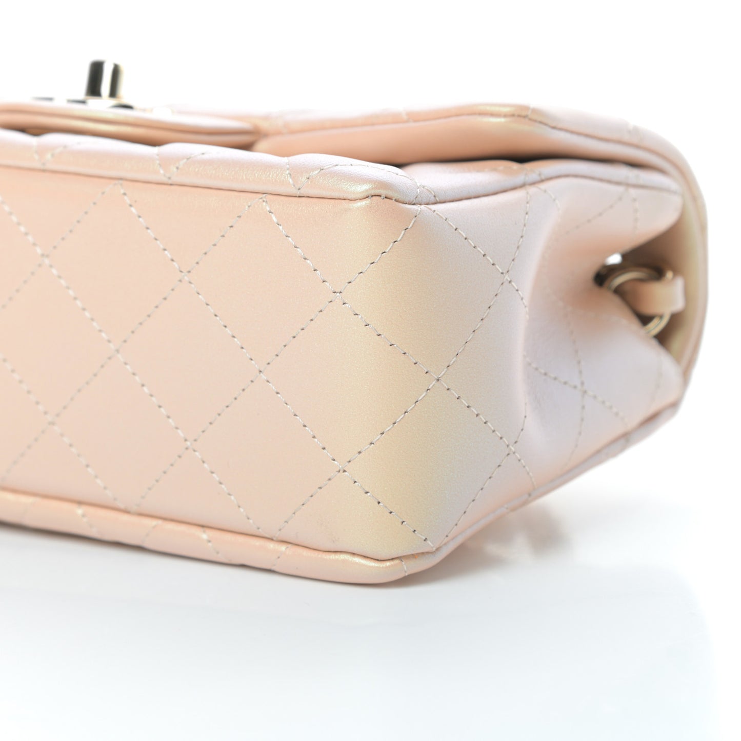Iridescent Calfskin Quilted Mini Rectangular Flap Beige