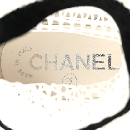 Chanel Mesh Kid Suede Patent Mary Jane Short Boots 37.5 White Black 7 of 9