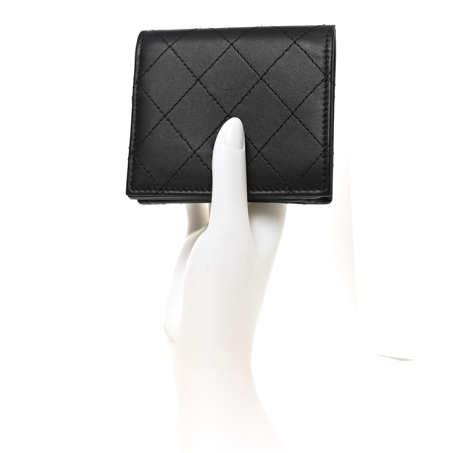 Calfskin Quilted Compact Bifold Wallet So Black