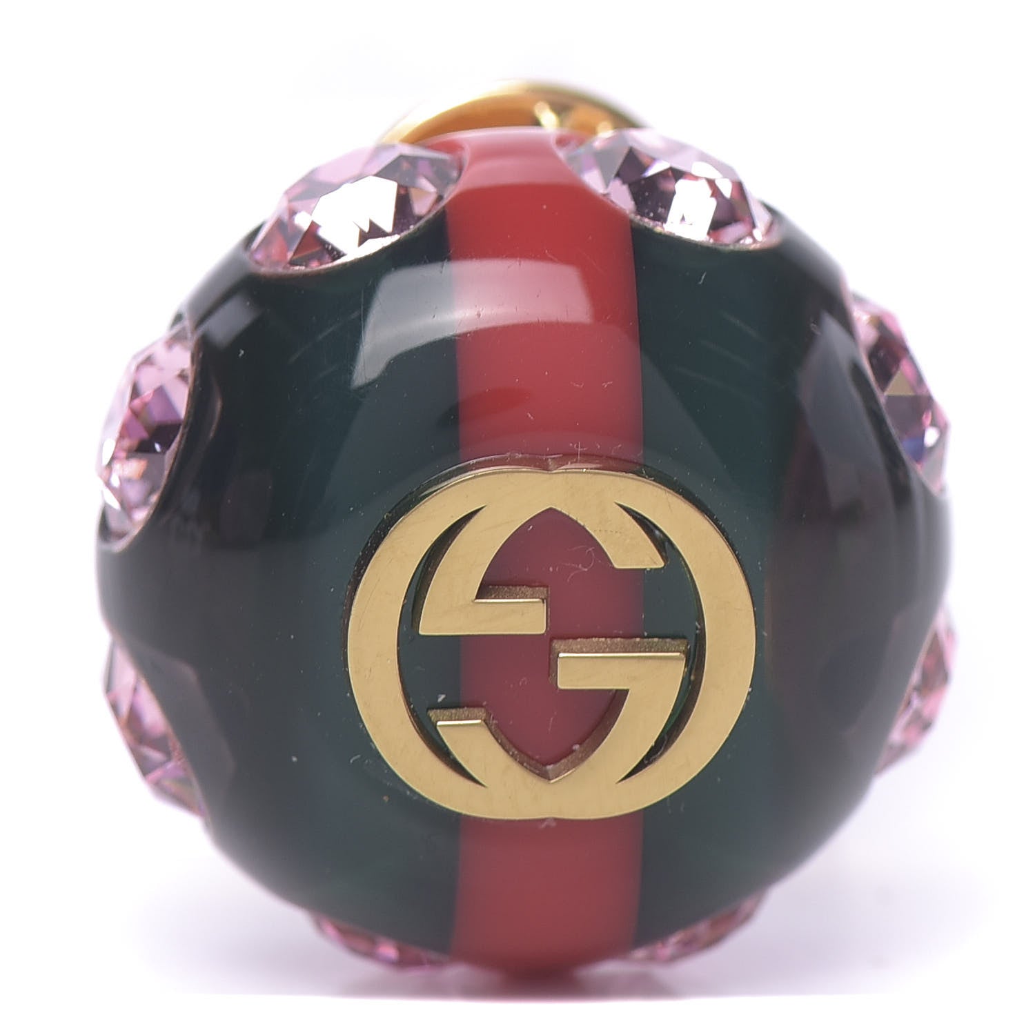 Gucci Crystal Resin Sylvie Vintage Web Brooch Green Red 1 of 5
