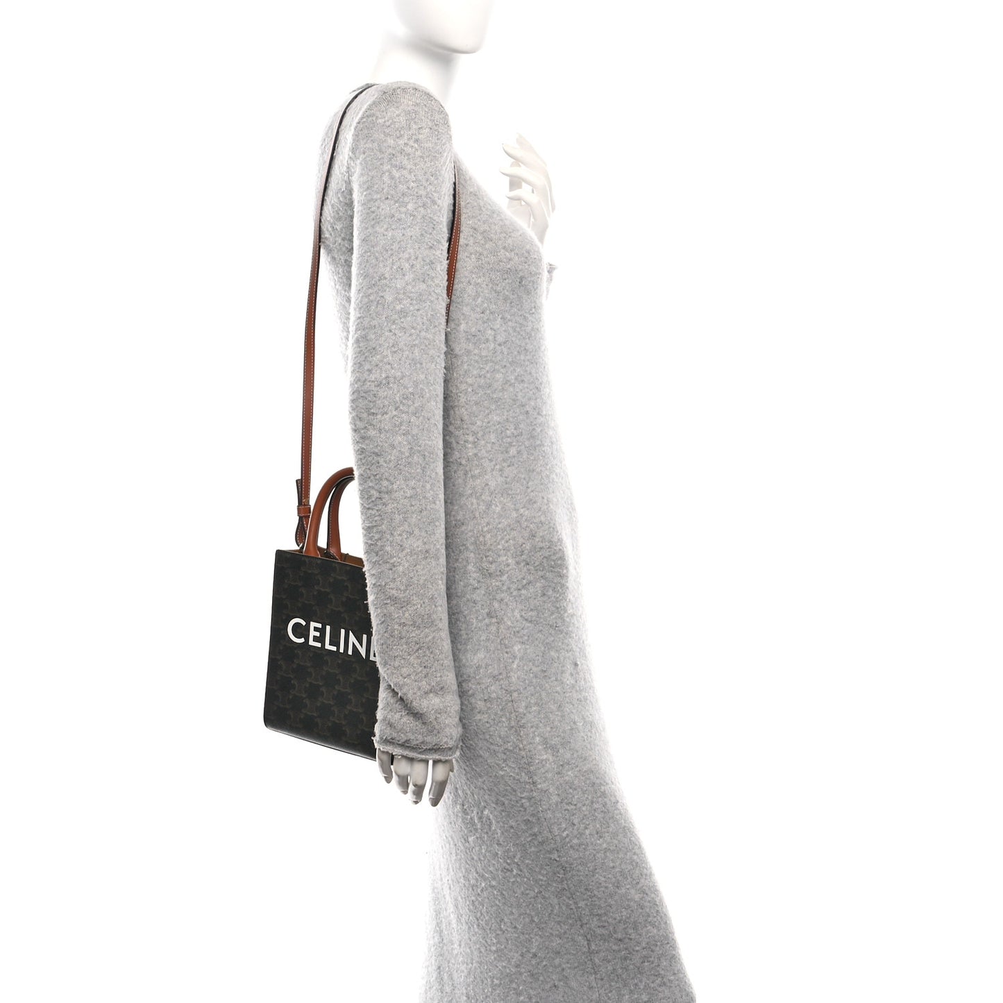 Triomphe Canvas Calfskin Mini Vertical Cabas Tan