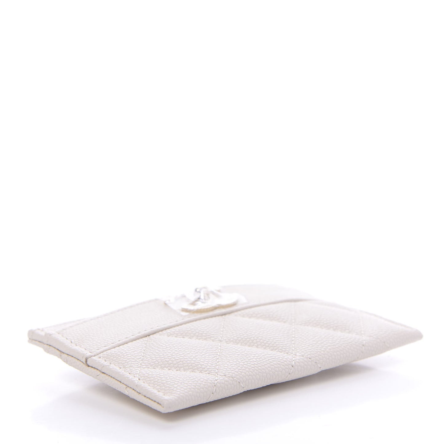 Metallic Caviar Quilted Vintage Mademoiselle Card Holder White