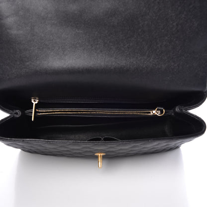 Chanel Caviar Elaphe Quilted Medium Coco Handle Flap Black Burgundy 5 of 7