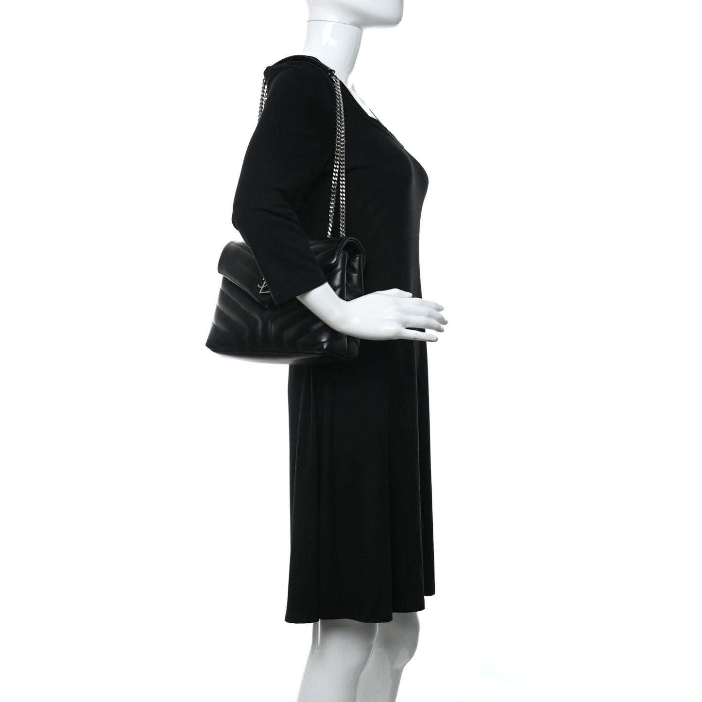Calfskin Y Quilted Monogram Small Loulou Chain Satchel Black