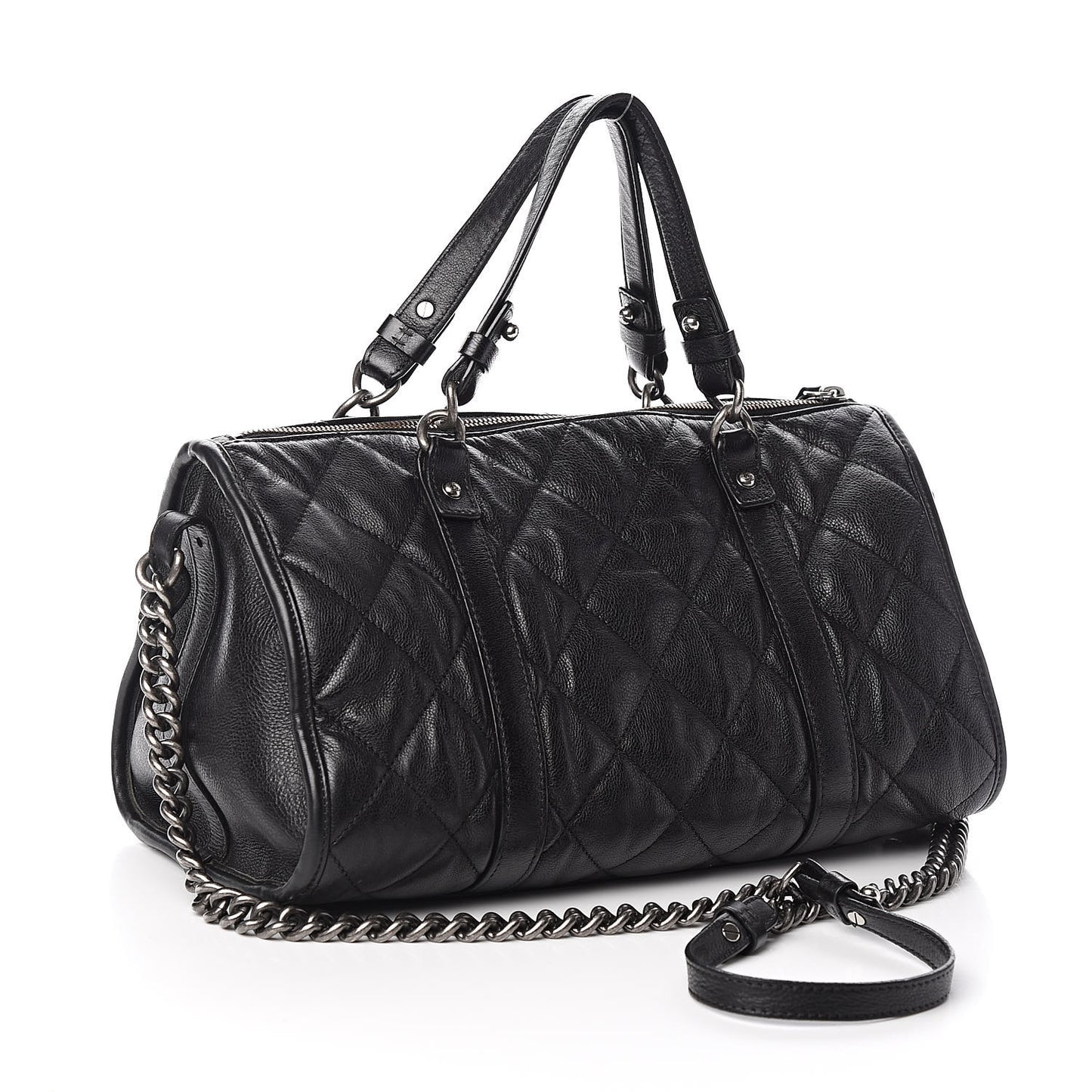 Calfskin Quilted Small Casual Riviera Bowling Bag Black