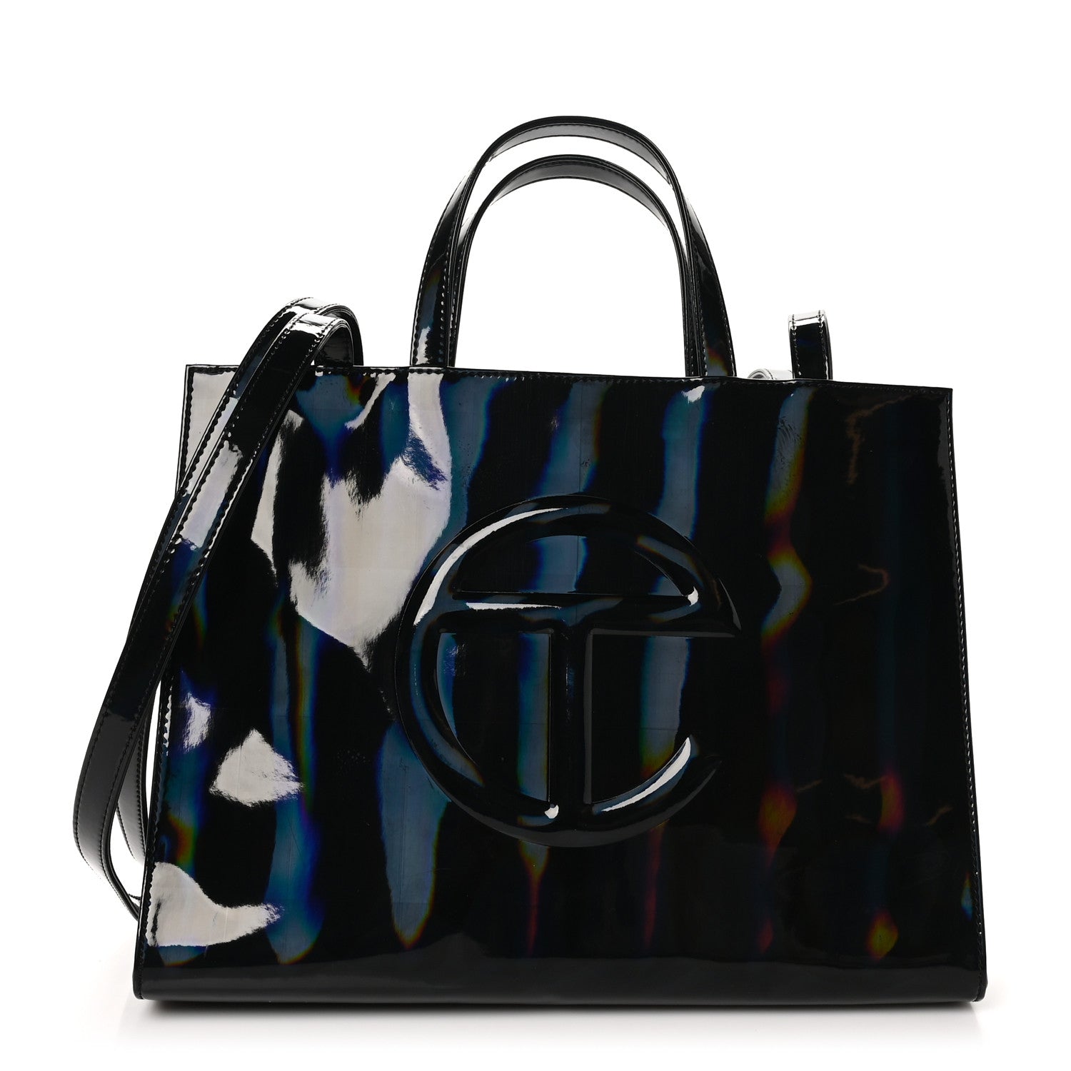 Telfar Patent Vegan Leather Medium Shopping Bag Black Rainbow 1 of 9