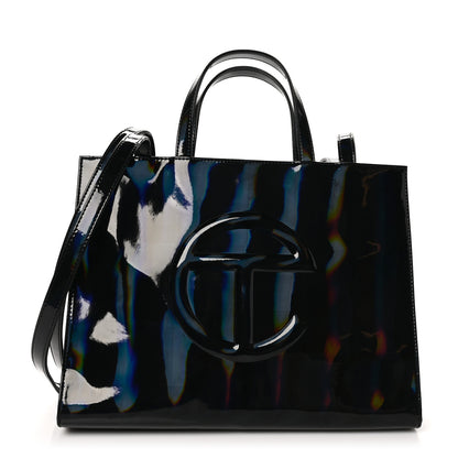 Telfar Patent Vegan Leather Medium Shopping Bag Black Rainbow 1 of 9