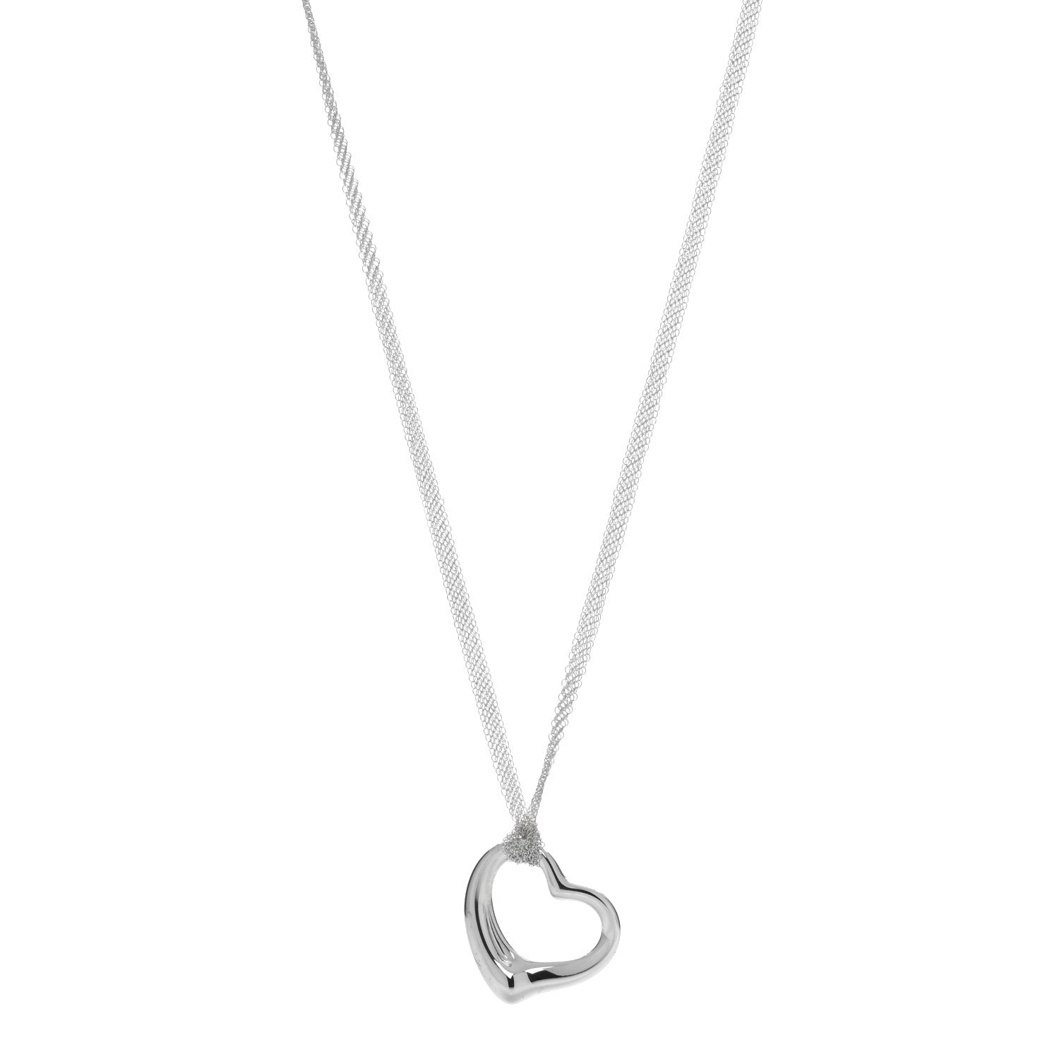 Tiffany Sterling Silver 35mm Elsa Peretti Open Heart Pendant Mesh Necklace 1 of 5