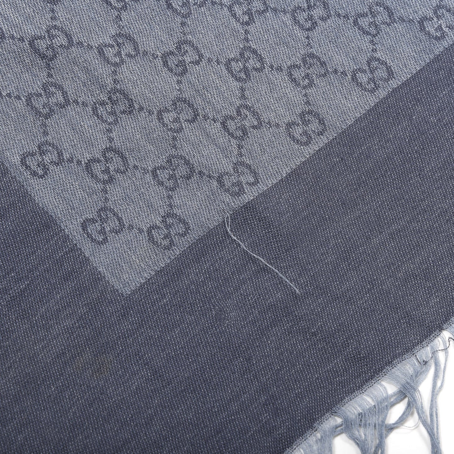 Cotton Silk Monogram Fringe Scarf Blue