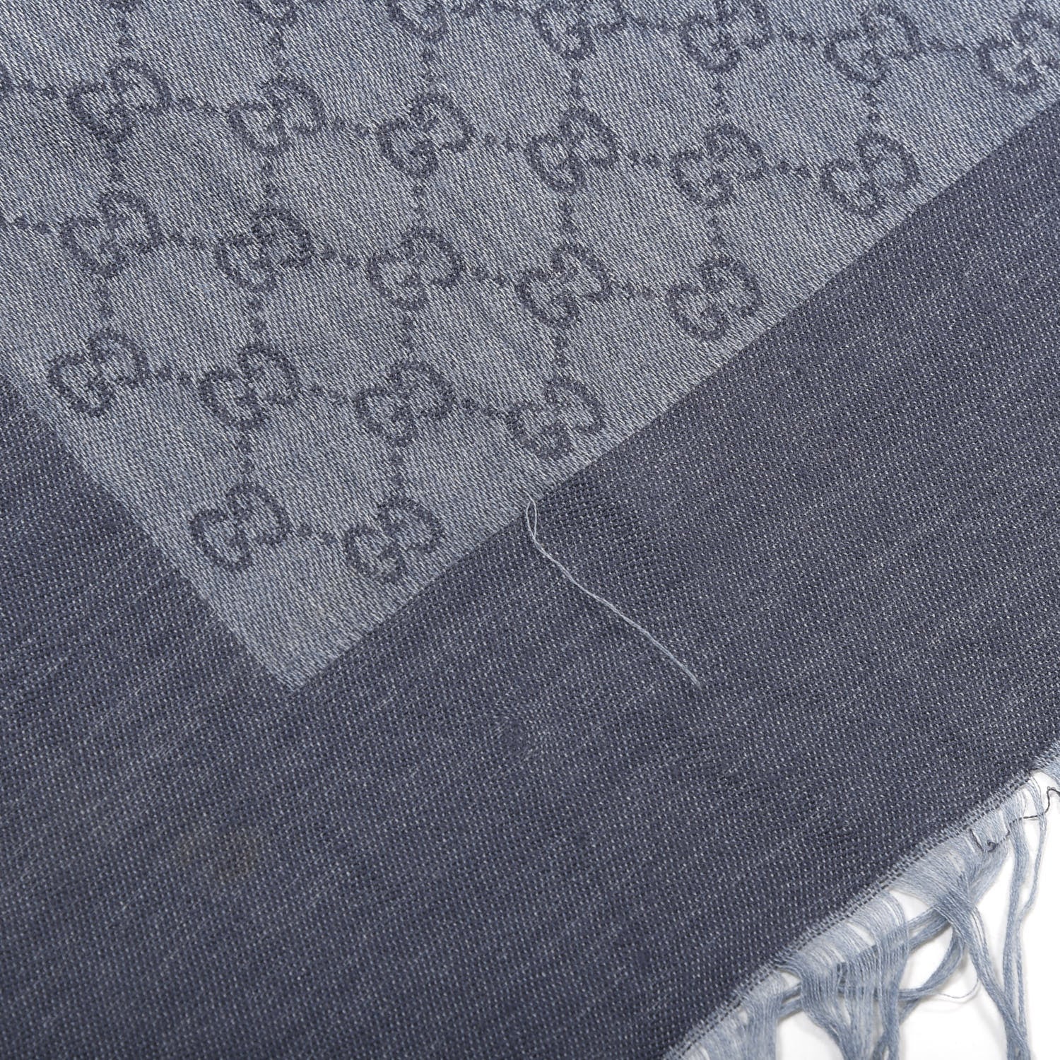 Gucci Cotton Silk Monogram Fringe Scarf Blue 2 of 4