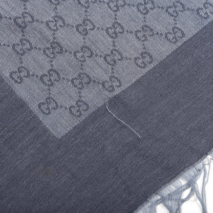 Gucci Cotton Silk Monogram Fringe Scarf Blue 2 of 4