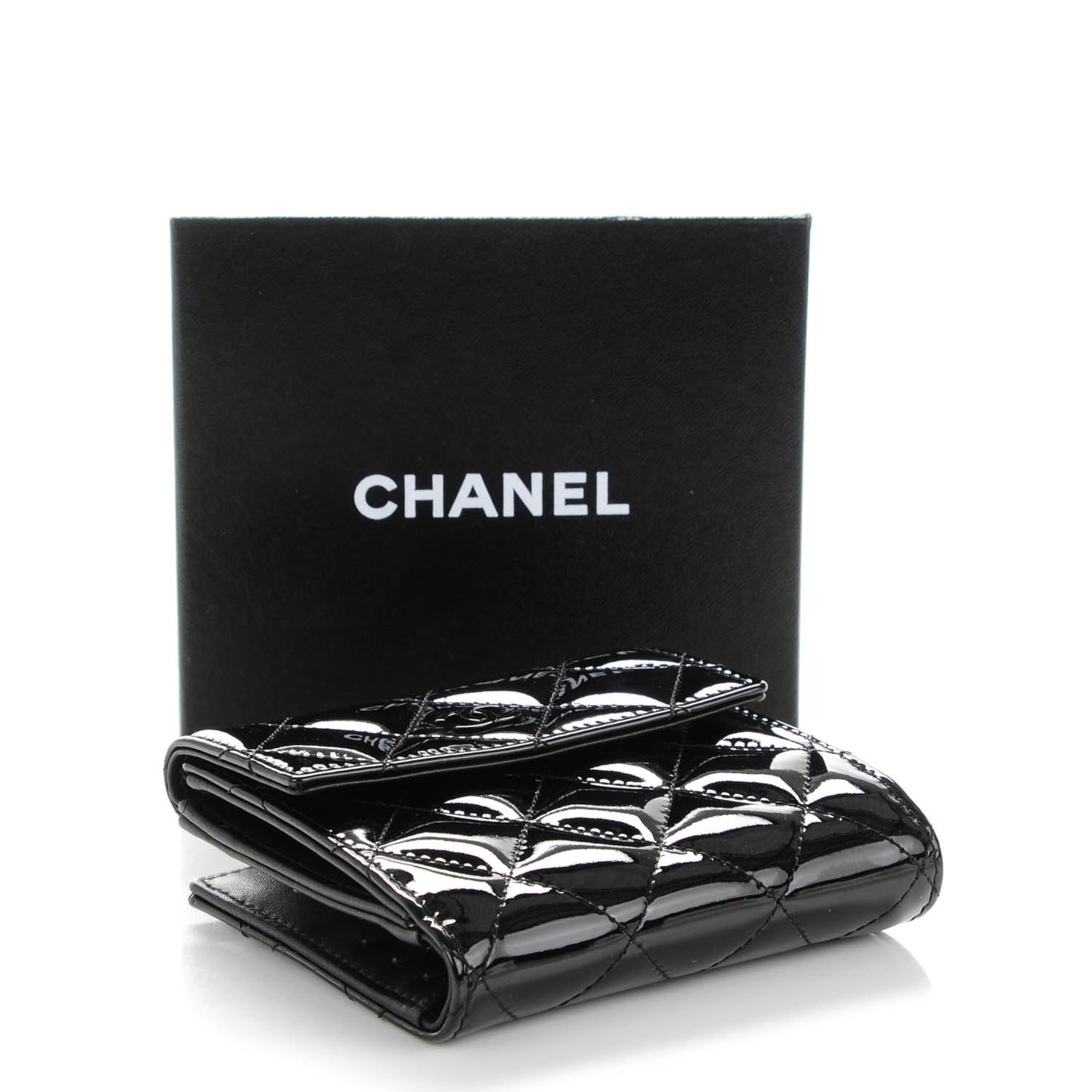 Patent Quilted Compact French Flap Wallet Black
