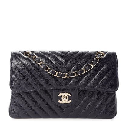 Chanel Caviar Chevron Quilted Small Double Flap Navy Blue 1 of 10
