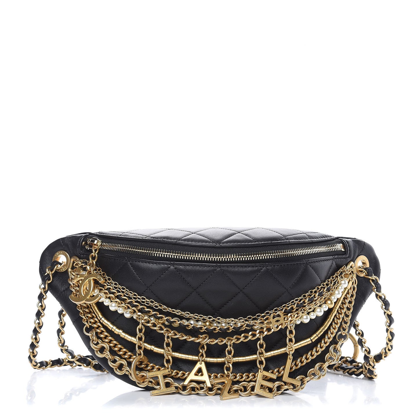 Lambskin Quilted All About Chains Waist Belt Bag Black