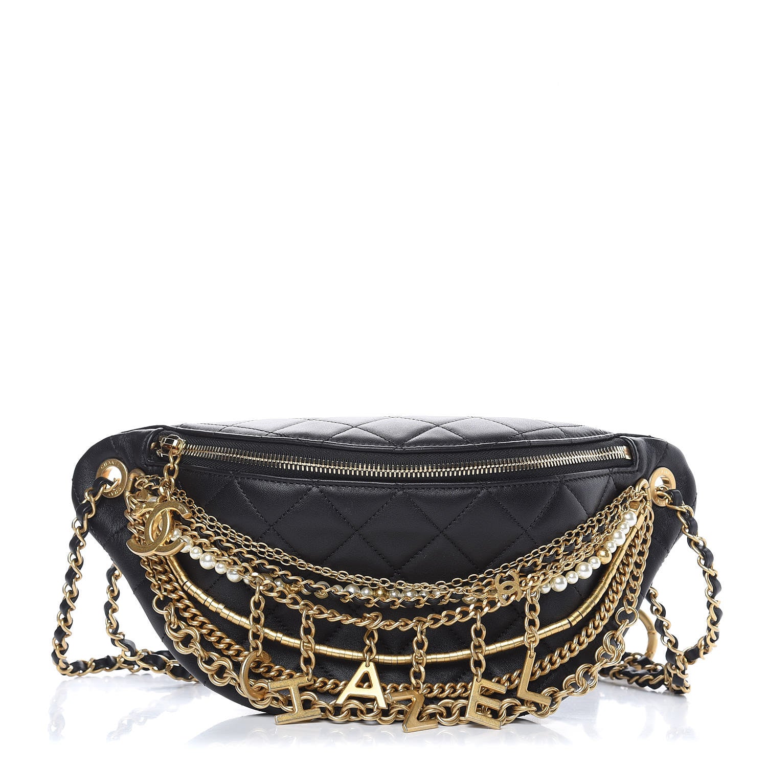 Chanel Lambskin Quilted All About Chains Waist Belt Bag Black 1 of 8