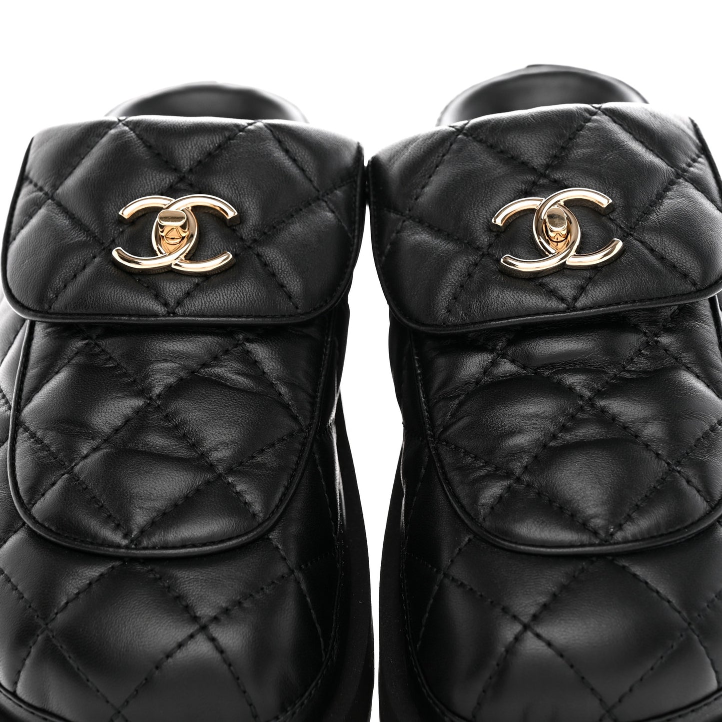 Lambskin Quilted CC Turnlock Mules 38 Black