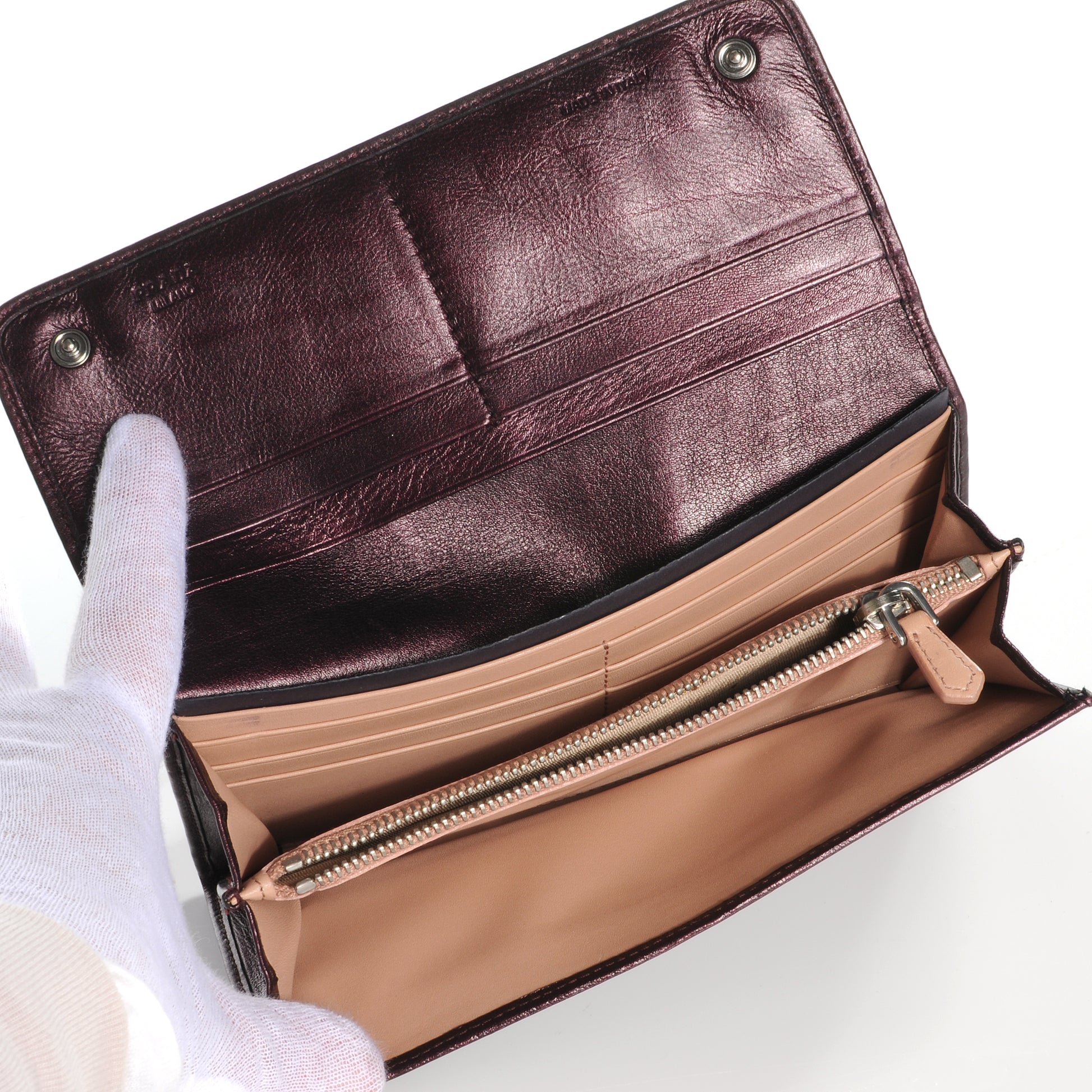 Prada Nappa Mordore Stripes Continental Wallet Lampone 5 of 8