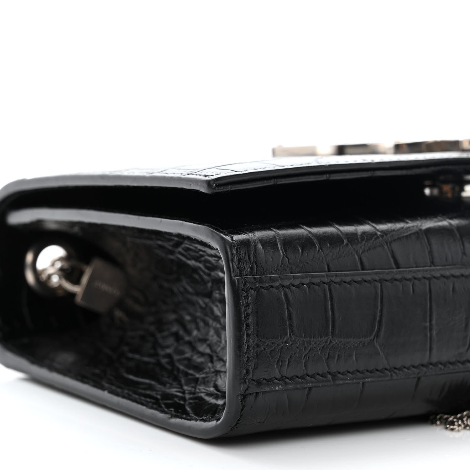 Saint Laurent Calfskin Crocodile Embossed Small Classic Monogram Kate Tassel Satchel Black 10 of 14