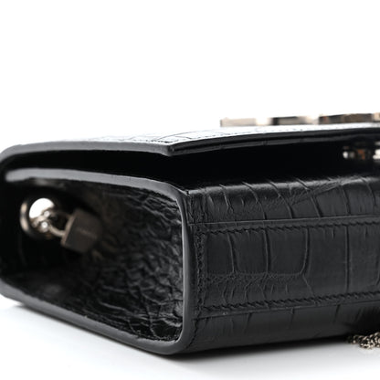 Saint Laurent Calfskin Crocodile Embossed Small Classic Monogram Kate Tassel Satchel Black 10 of 14