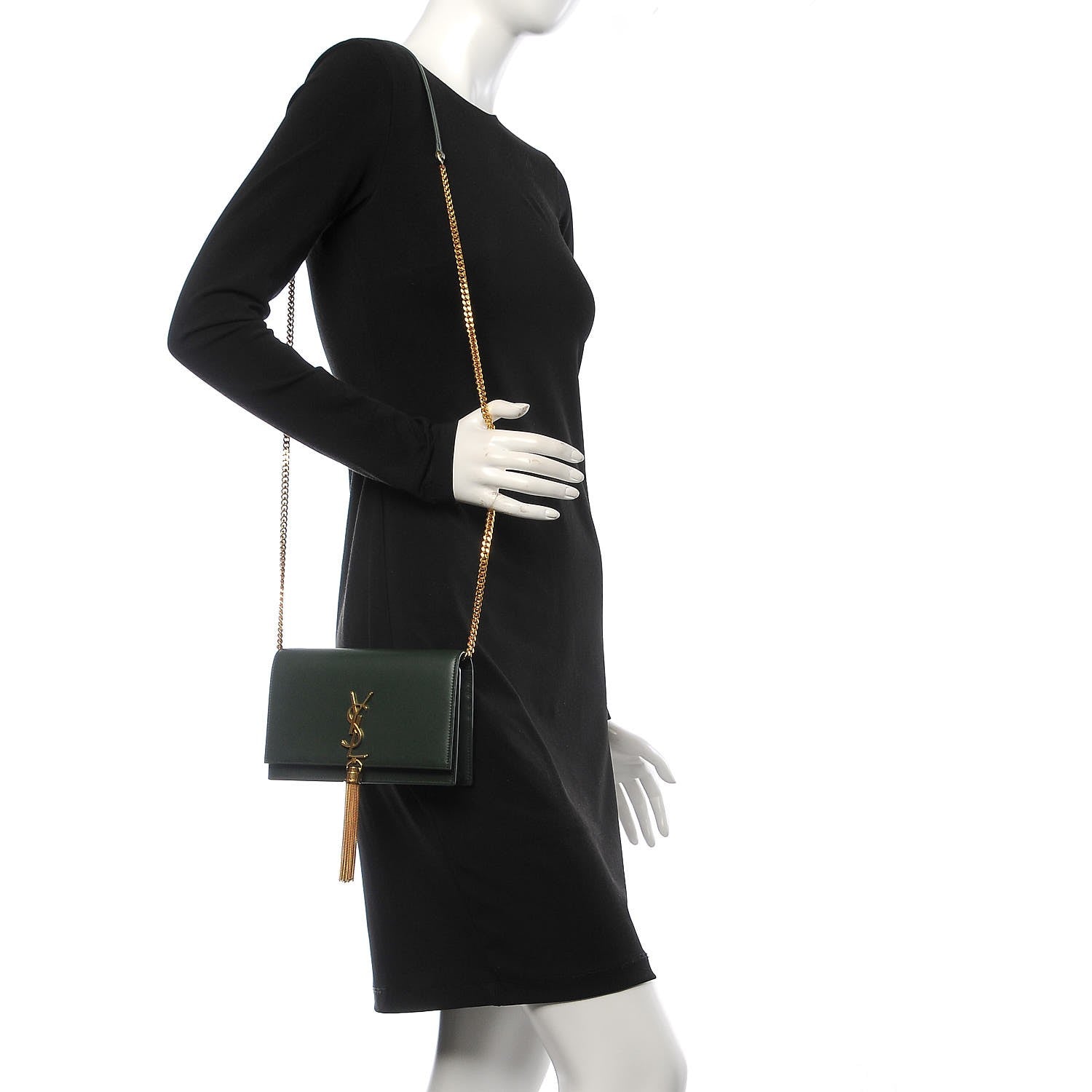 Saint Laurent Smooth Calfskin Classic Monogram Kate Tassel Chain Wallet Dark Leaf 2 of 7