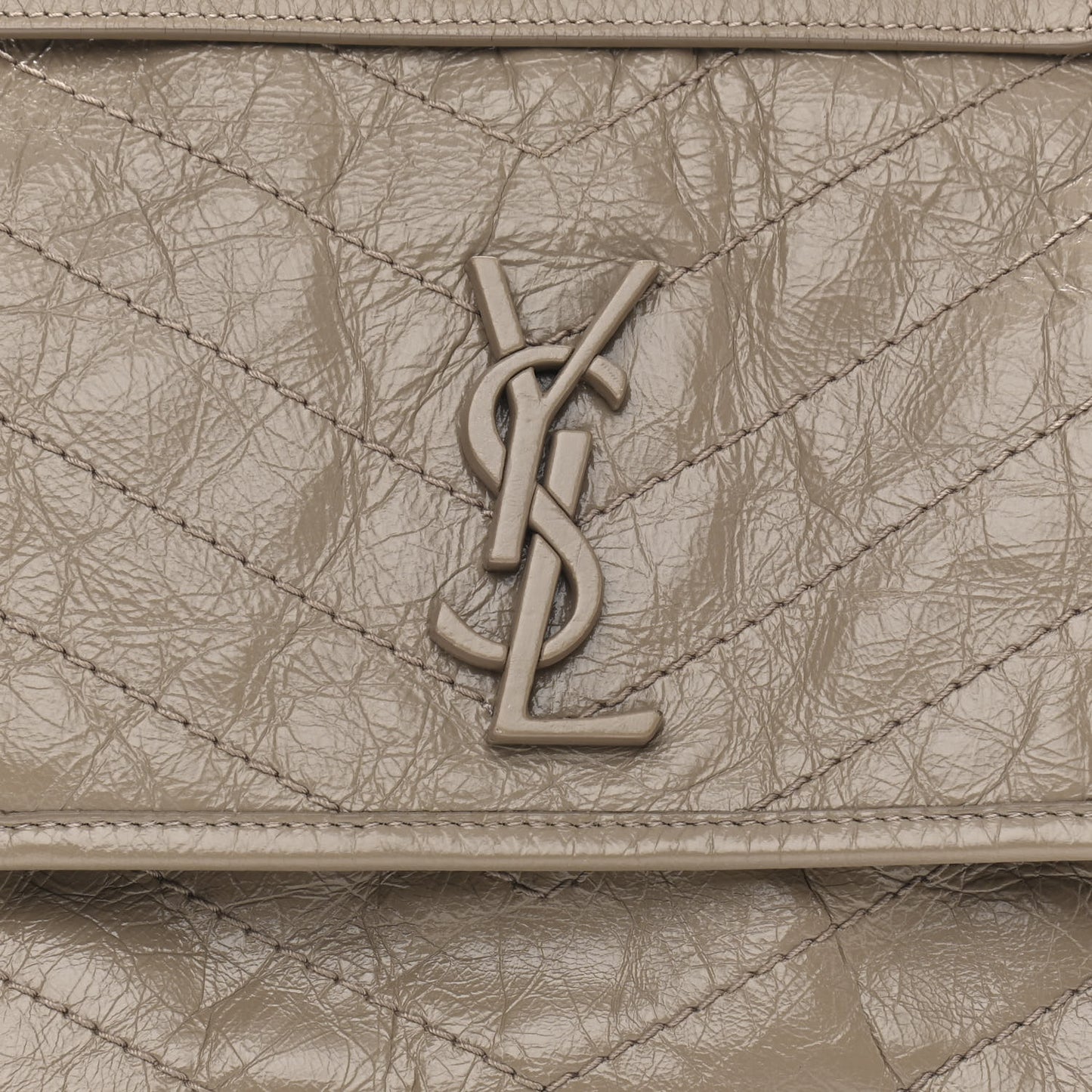 Crinkled Calfskin Matelasse Monogram Medium Niki Chain Satchel Light Natural