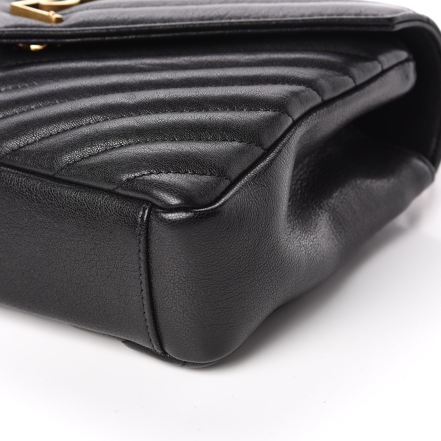 Sheepskin Matelasse Chevron Monogram Medium College Bag Black