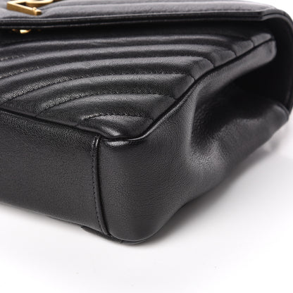 Saint Laurent Sheepskin Matelasse Chevron Monogram Medium College Bag Black 8 of 9