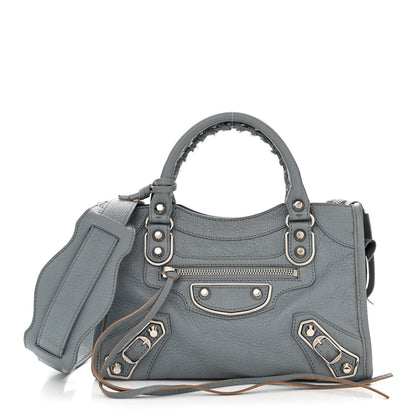 Balenciaga Chevre Silver Metallic Edge Hardware Mini City Bleu Acier 1 of 13
