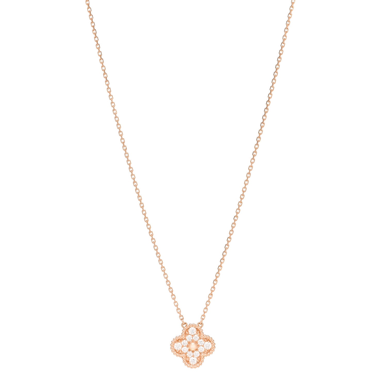 Van Cleef & Arpels 18K Rose Gold Diamond Vintage Alhambra Pendant Necklace 1 of 6